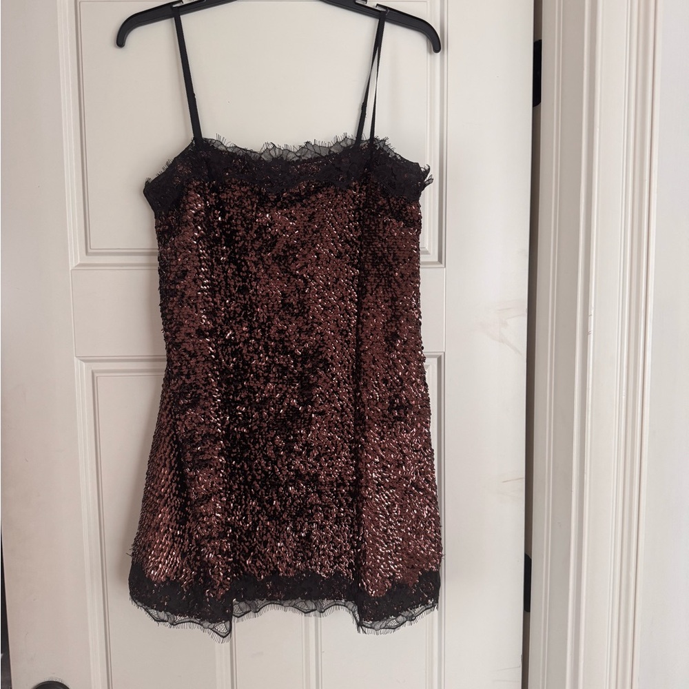 Gianni Bini Sequin Lace Chemise in Brown and Black